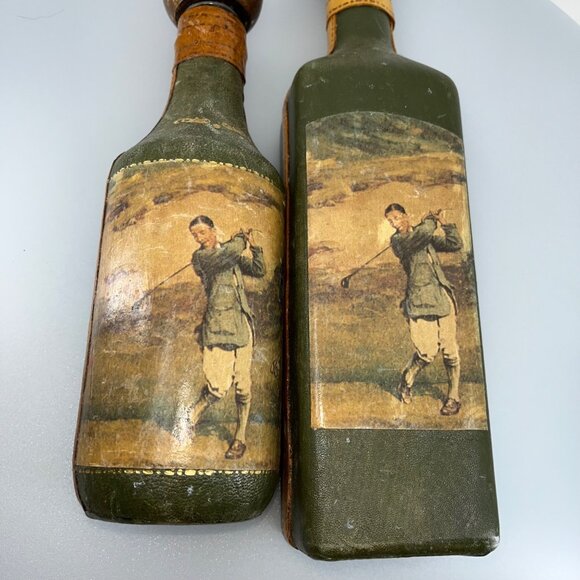 (2) VTG Fausto Corduri Italian Leather Wrapped Decanters with Wood Stopper - Picture 2 of 14